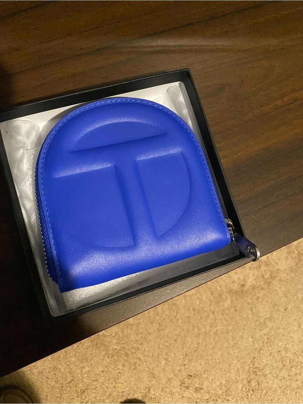Blue Embossed Leather Coin Pouch
